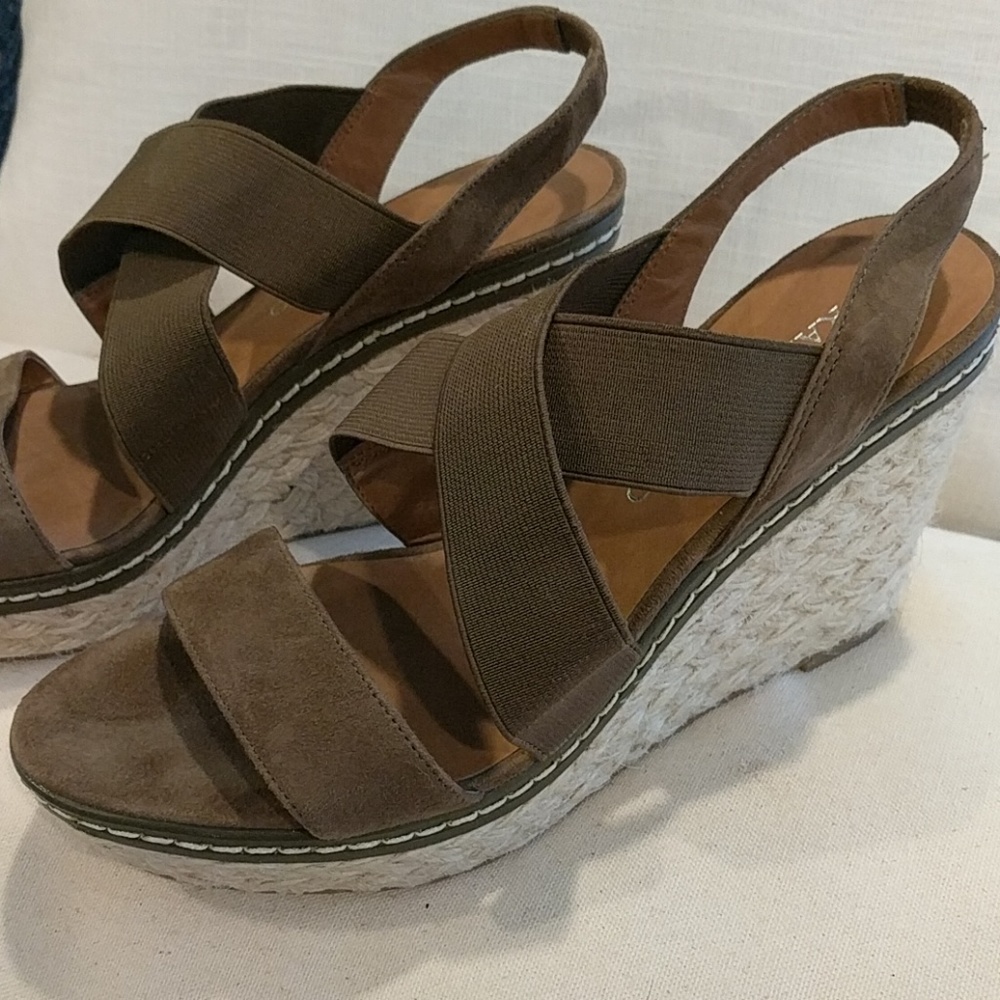Olive green suede wedges